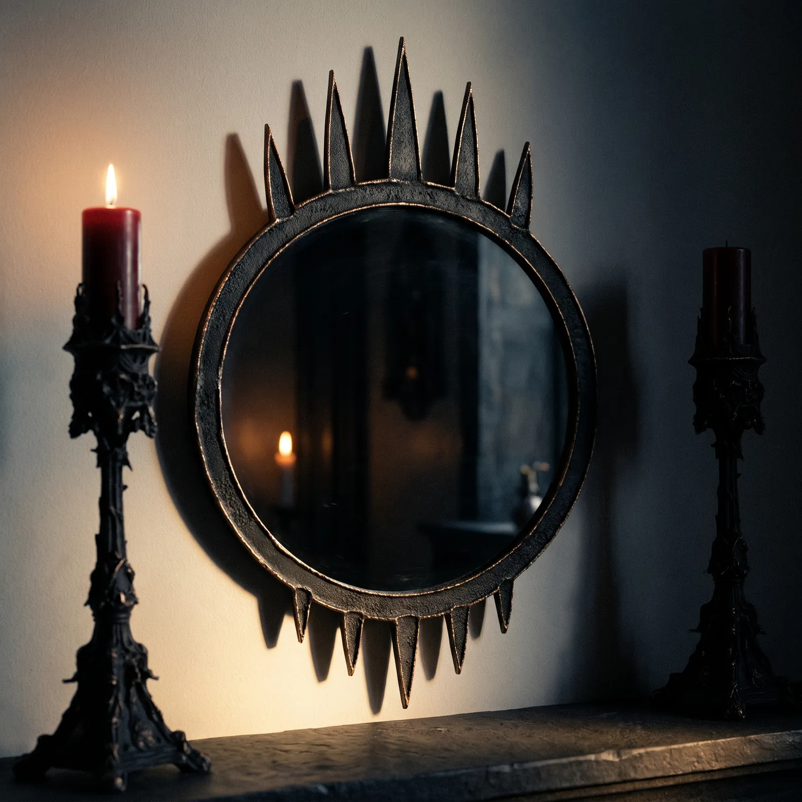 The crown mirror between two Sankktum candlesticks